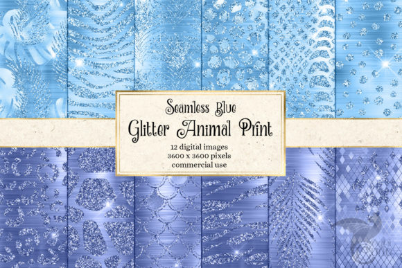 Blue Glitter Animal Print Digital Paper