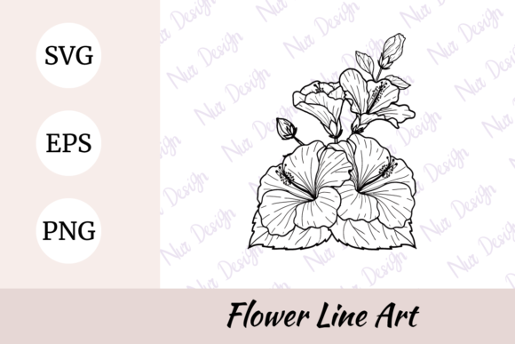 Hibiscus Flower Lineart Bouquet SVG Graphic by nurdesign99 · Creative ...