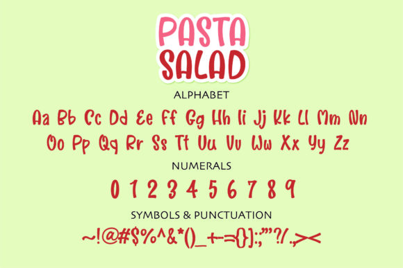 Pasta Salad Font PNG with transparent background - Preview 1