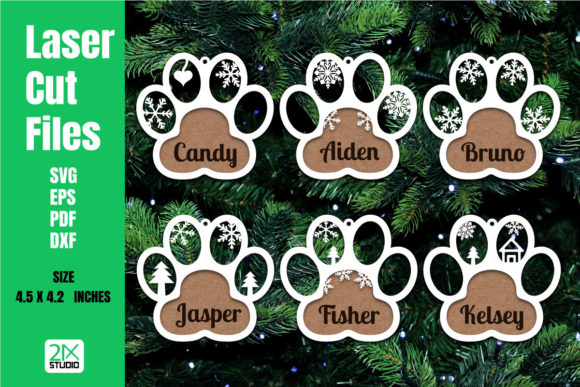 dog ornament personalized svg laser cut name frame for glowforge baltic birch christmas gift
