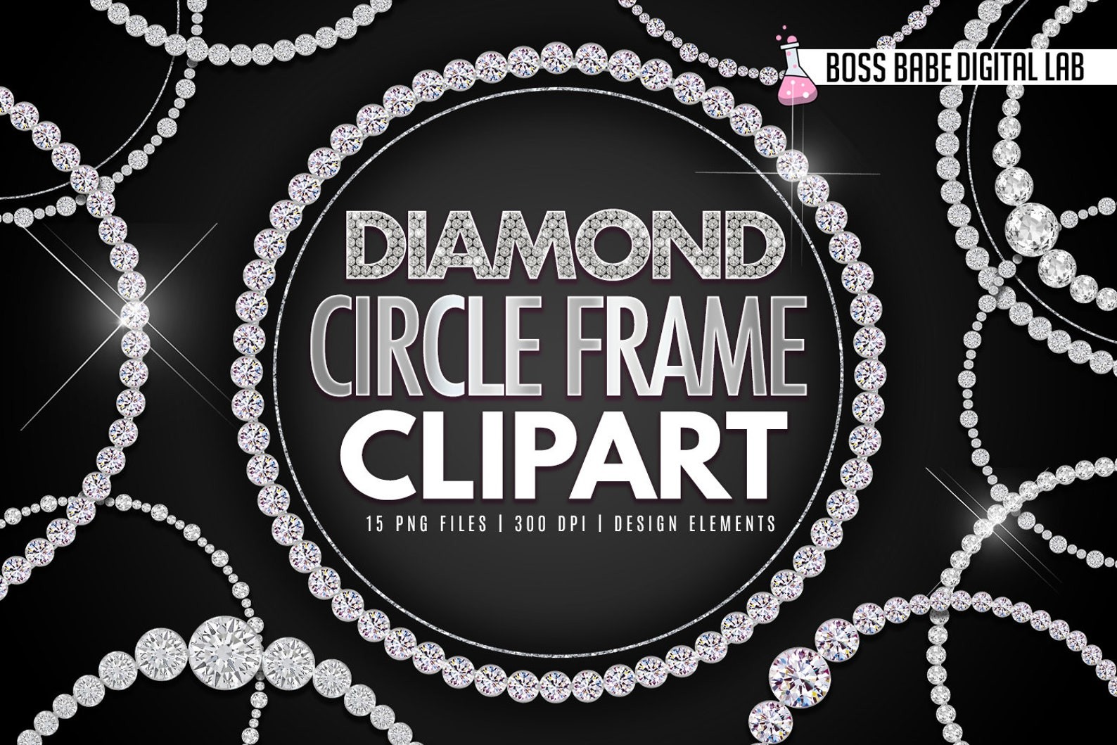 Glam Diamond Circle Frame Clipart