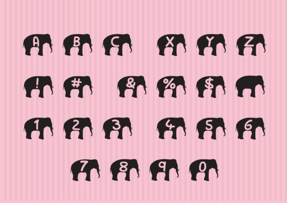 Play Elephant Silhouette Font PNG with transparent background - Preview 1