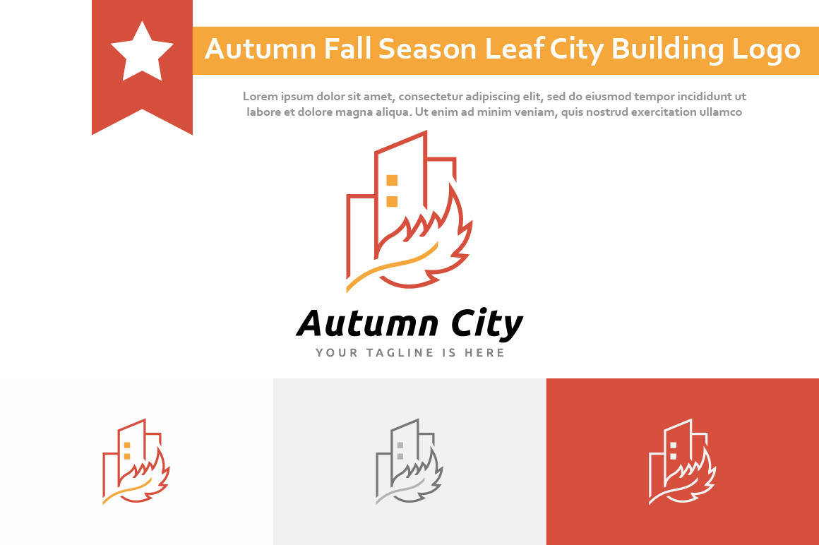 Fall Projects Logo Autumn Fall Leaf City Building Logo Graphic by heartiny · Creative Fabrica