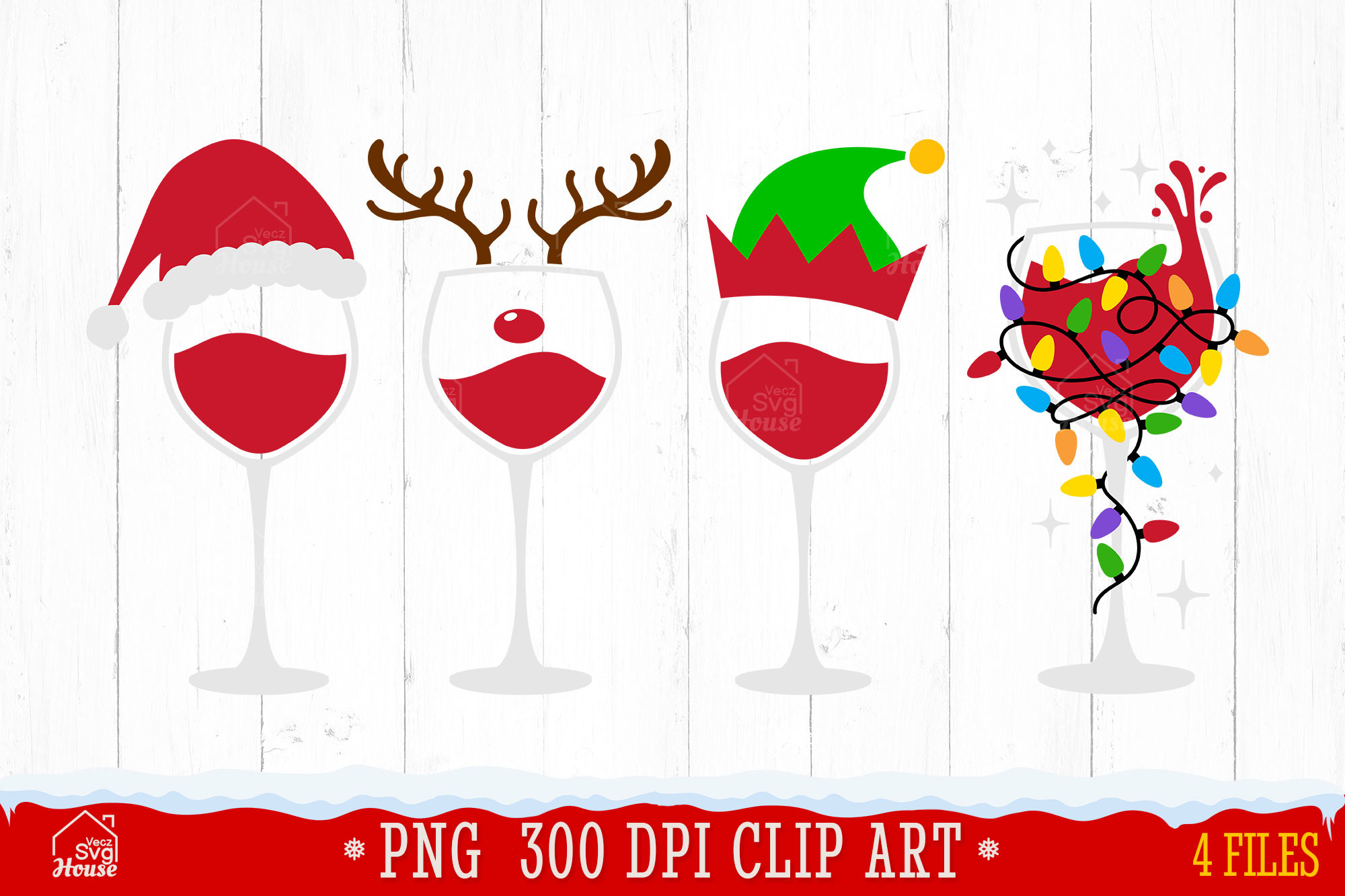 Wine Glass Santa Hat Christmas Clipart Graphic by VeczPNGHouse  Creative  Fabrica