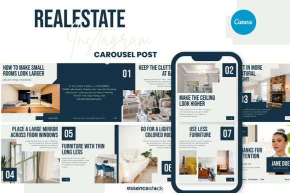Preview of Real Estate Instagram Carousel Canva real estate social media template
