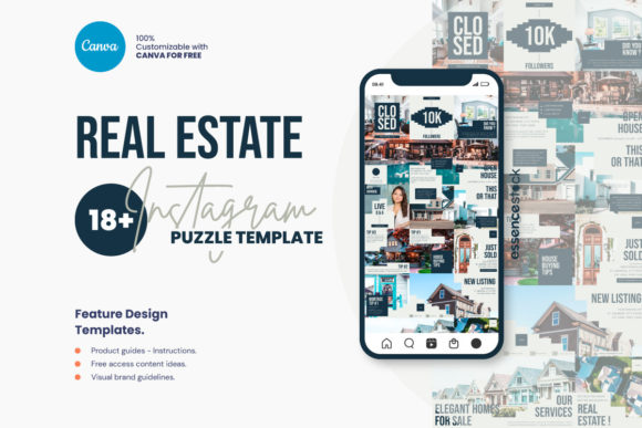 Preview of Real Estate Instagram Puzzle Feed Canva real estate social media template