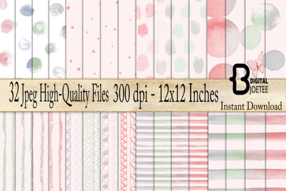 Watercolor Doodle Patterns Dots Stripes