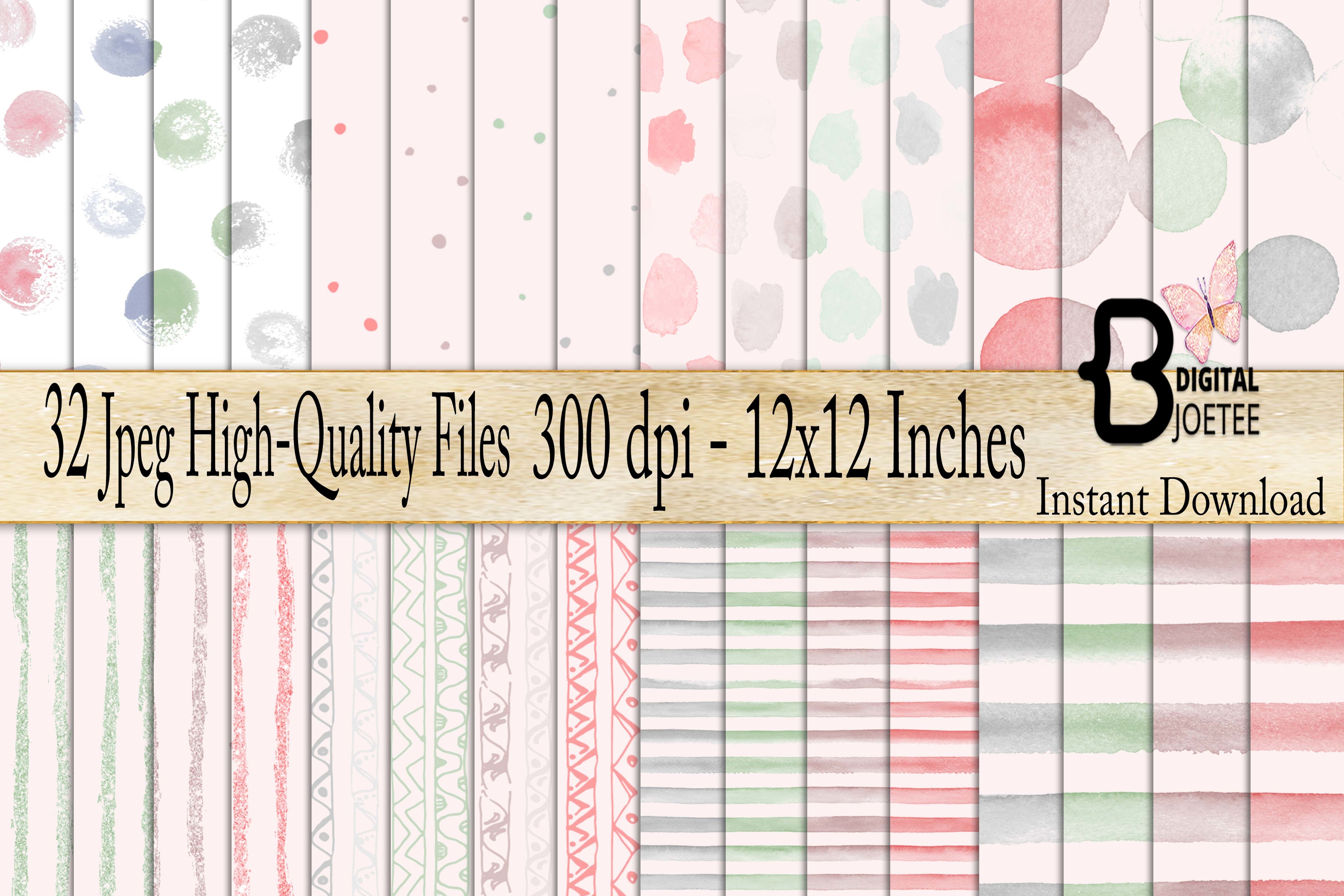 Watercolor Doodle Patterns Dots Stripes