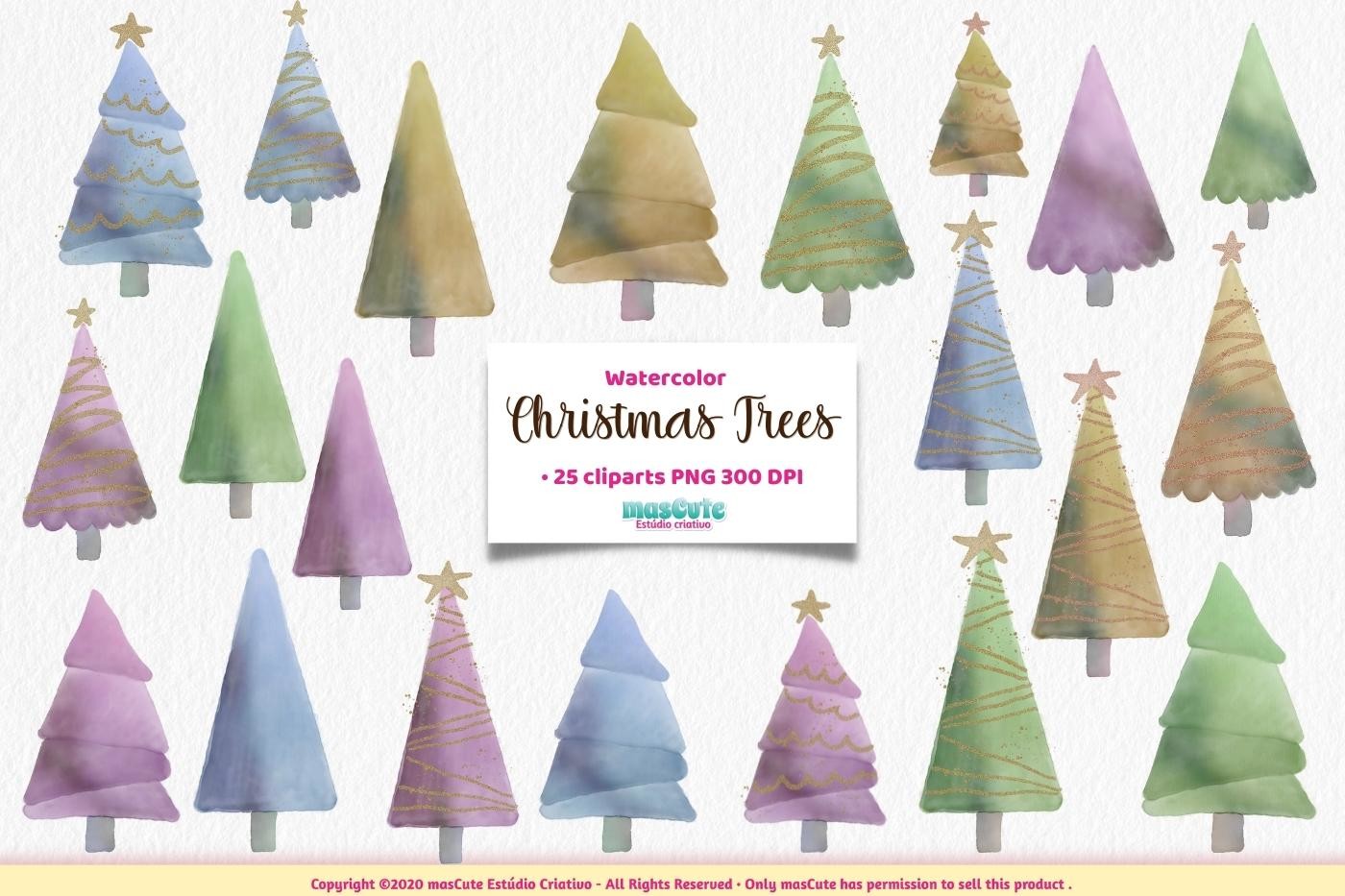 Watercolor Christmas Trees Cliparts - photo 1