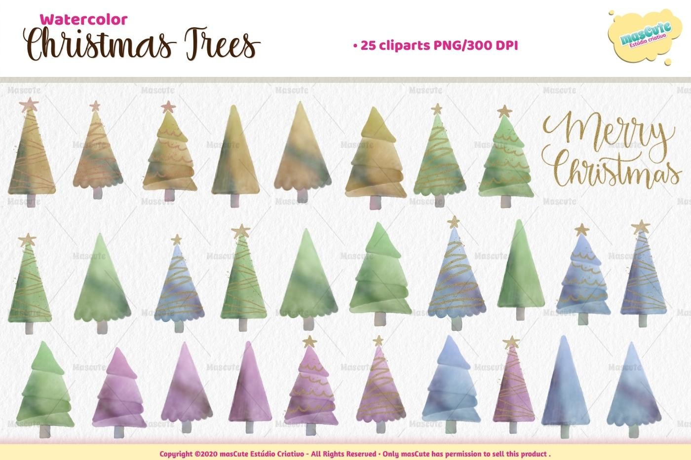 Watercolor Christmas Trees Cliparts - photo 2