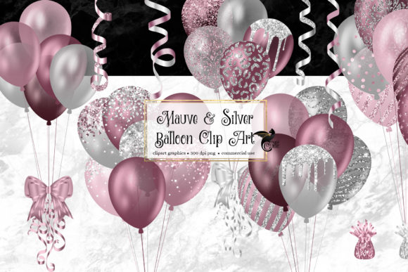 Mauve and Silver Balloon Clipart Graphic by Digital Curio · Creative ...
