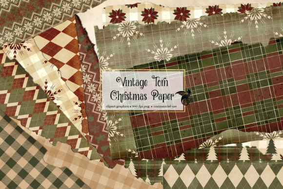 Vintage Torn Christmas Paper Clipart