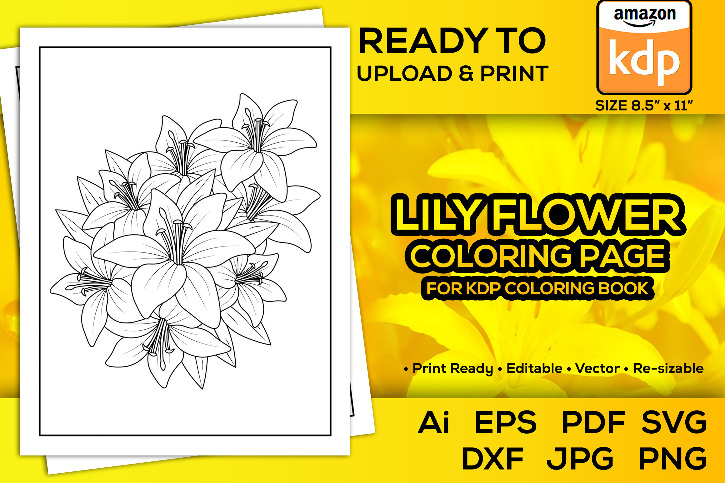 Lilies Flower Coloring Page for Kdp Book Graphic by TeamlancerBD ...
