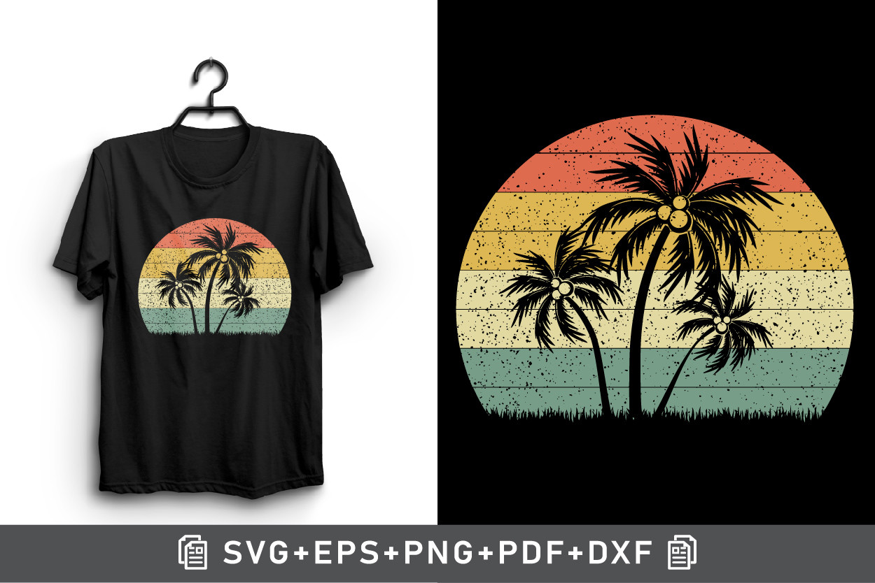 Retro Sunset Vintage Palm Trees Clipart Graphic by Arman Design ...