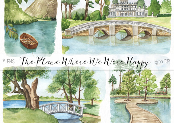 Watercolor Nature Landscape Clipart. Graphic Illustrations By KaleArtCreative