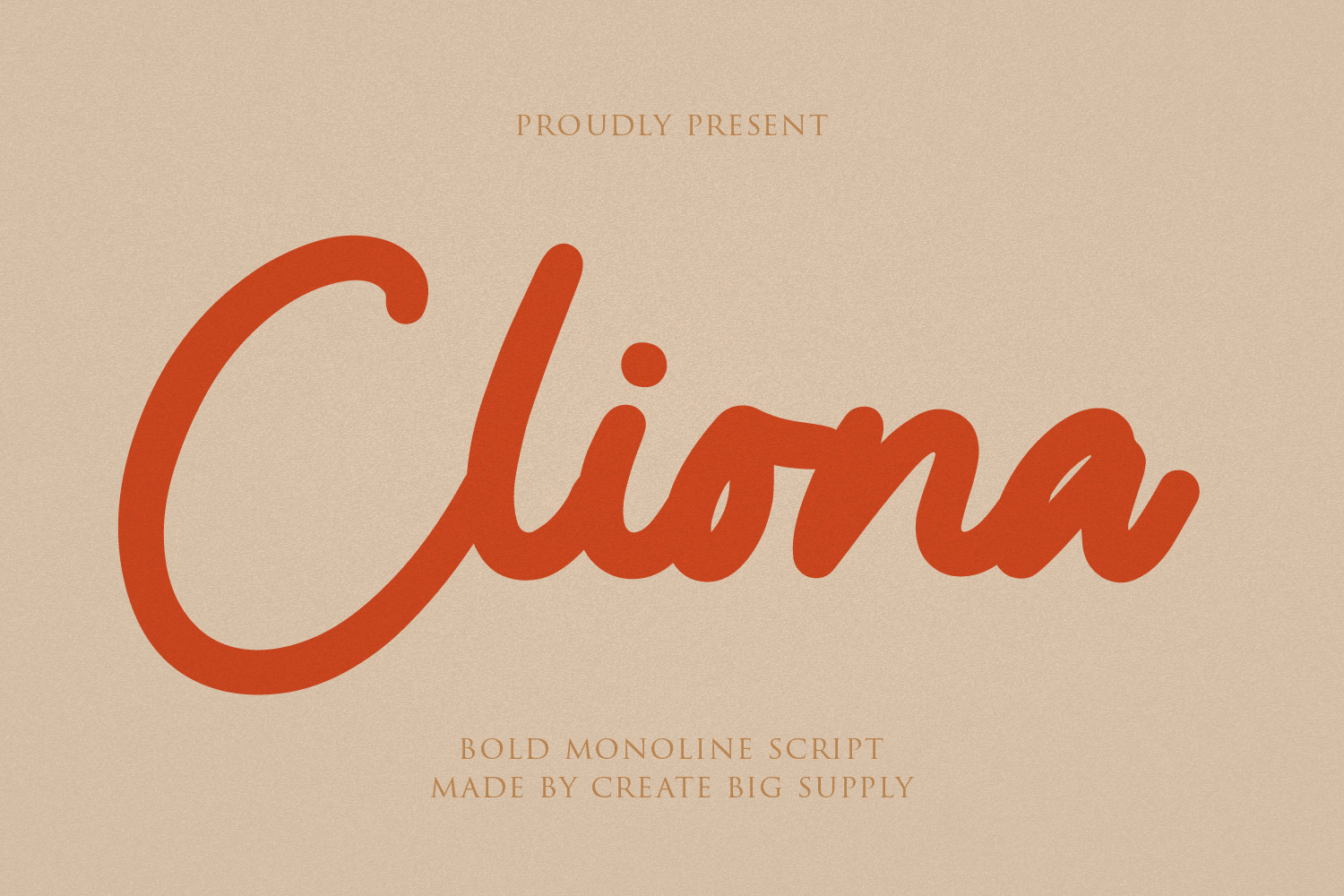 Cliona Script font preview — bold script for branding logos and product packaging