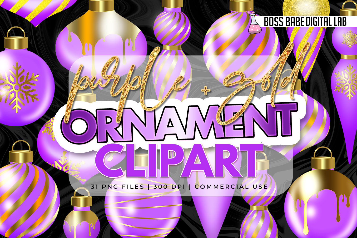 Glam Purple and Gold Christmas Ornaments