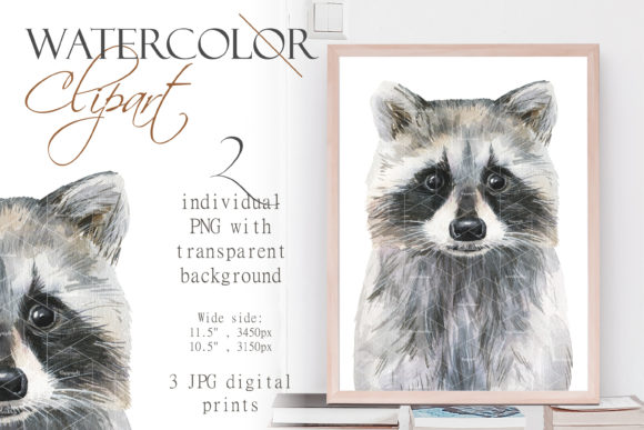 Watercolor Racoon Clipart Wood Animal Graphic Illustrations By InnaKoteShop