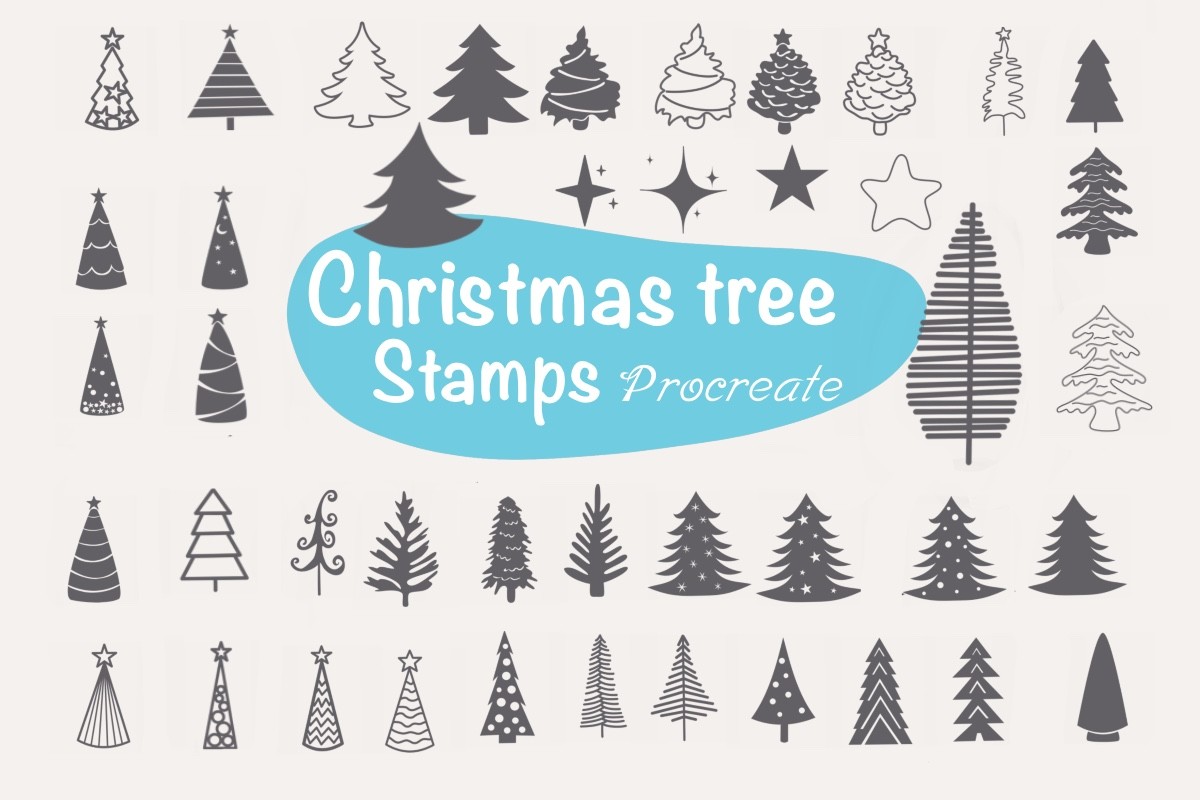 Christmas Tree Procreate Stamps Graphic by Nine Sky Designs · Creative ...