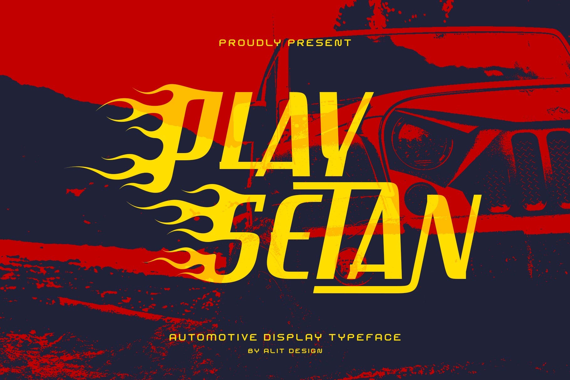 Play Setan preview, bold racing inspired display face