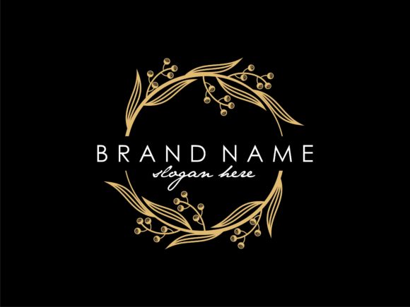 Floral Garden Gold Circle Vector Logo