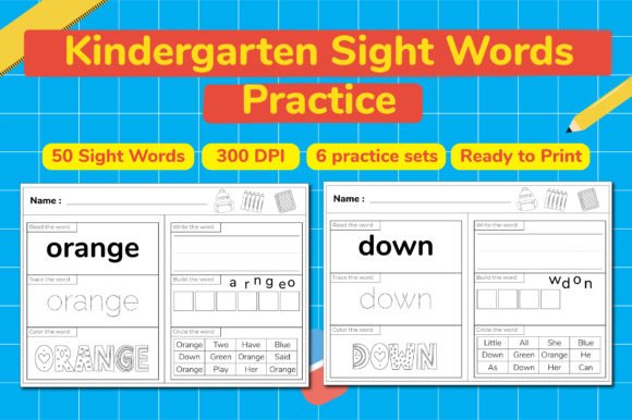 Kindergarten Sight Words Practice Graphic by Kids Zone · Creative Fabrica
