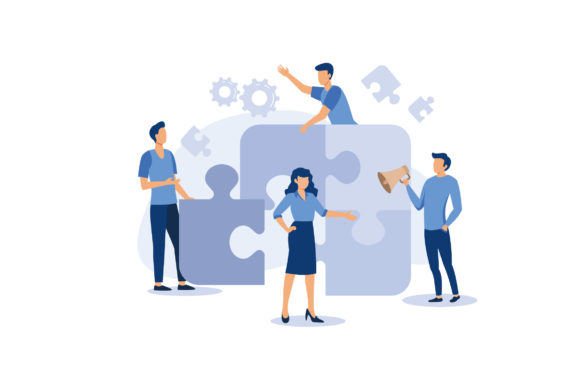People Connecting Puzzle Elements Grafika Ilustracje do Druku Przez alwi.chabib