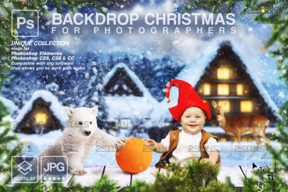 Preview of Christmas Digital Backdrop White Bear digital backdrop