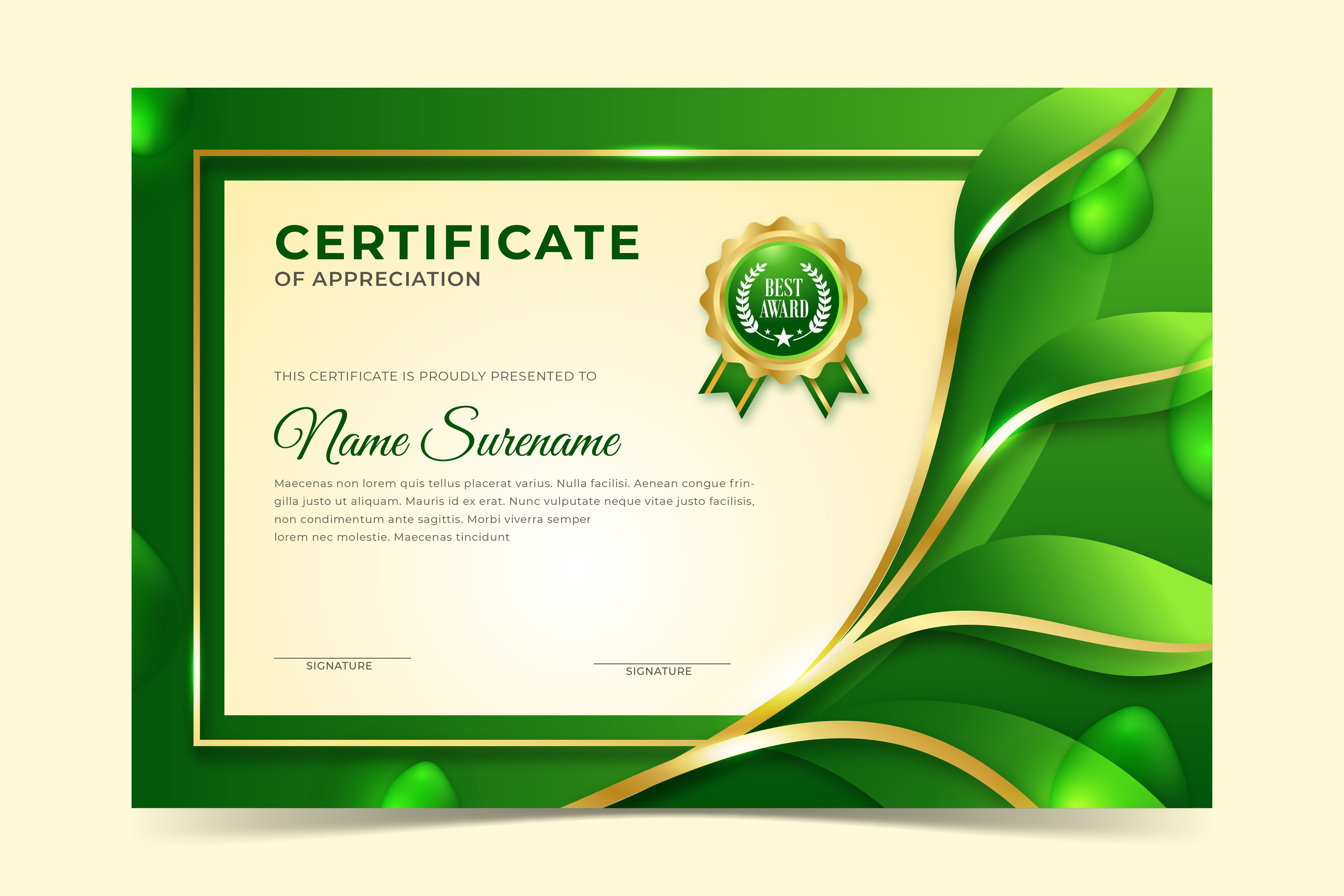 Certificate Template with Green Leaves Graphic by Astira · Creative Fabrica