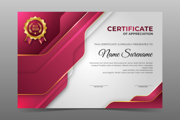Dynamic Red Certificate Template Illustration Modèles d'Impression Par Astira