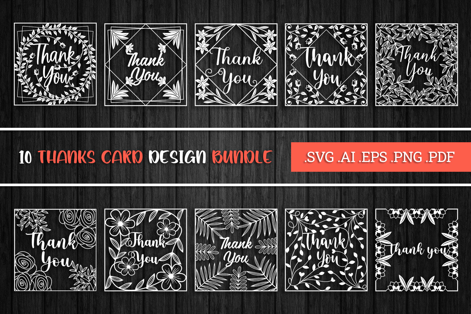 Thank You Cards Paper Cut Bundle SVG