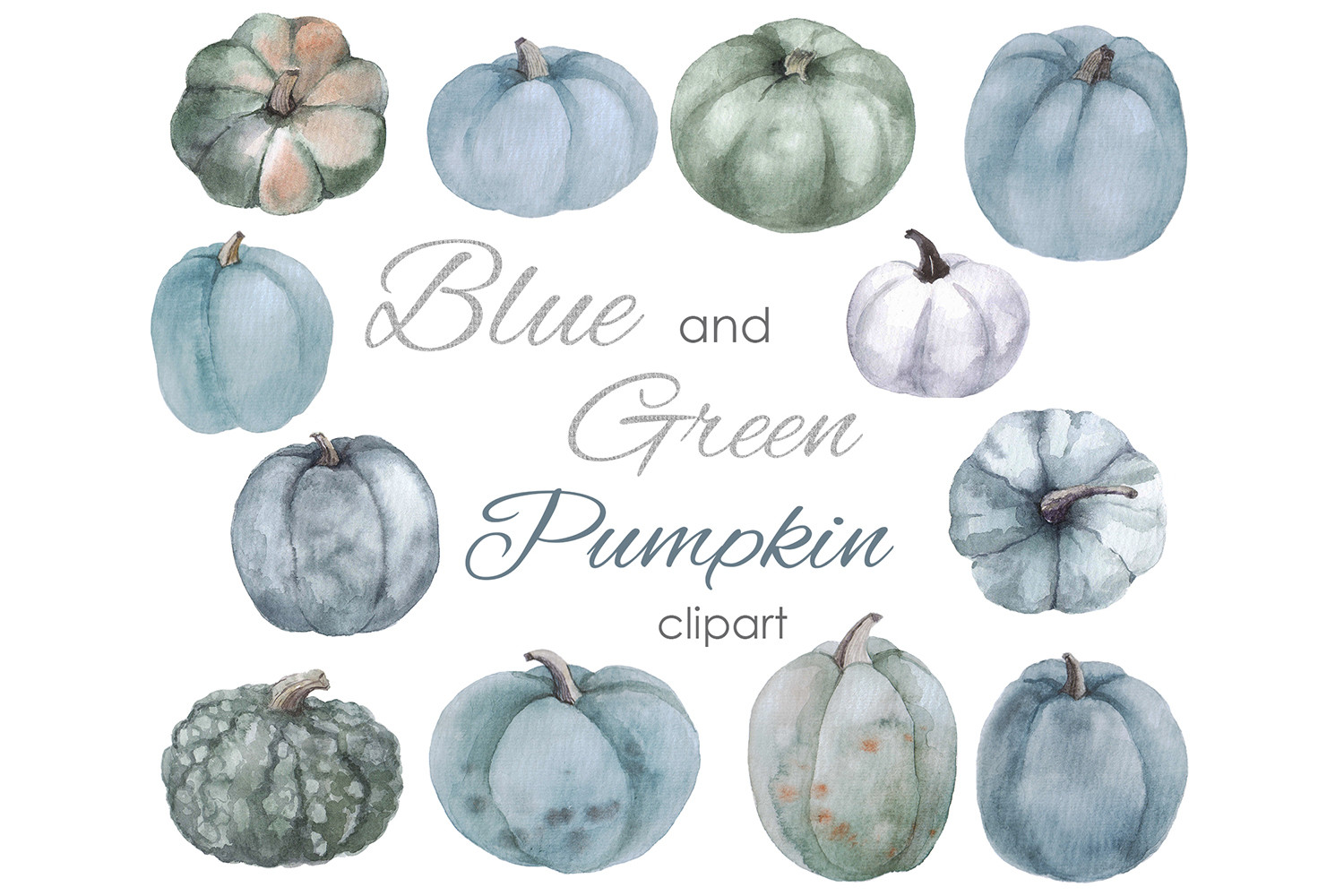 Watercolor Clipart. Blue Pumpkin Png Graphic by KomtsyanTatyanaArt ...