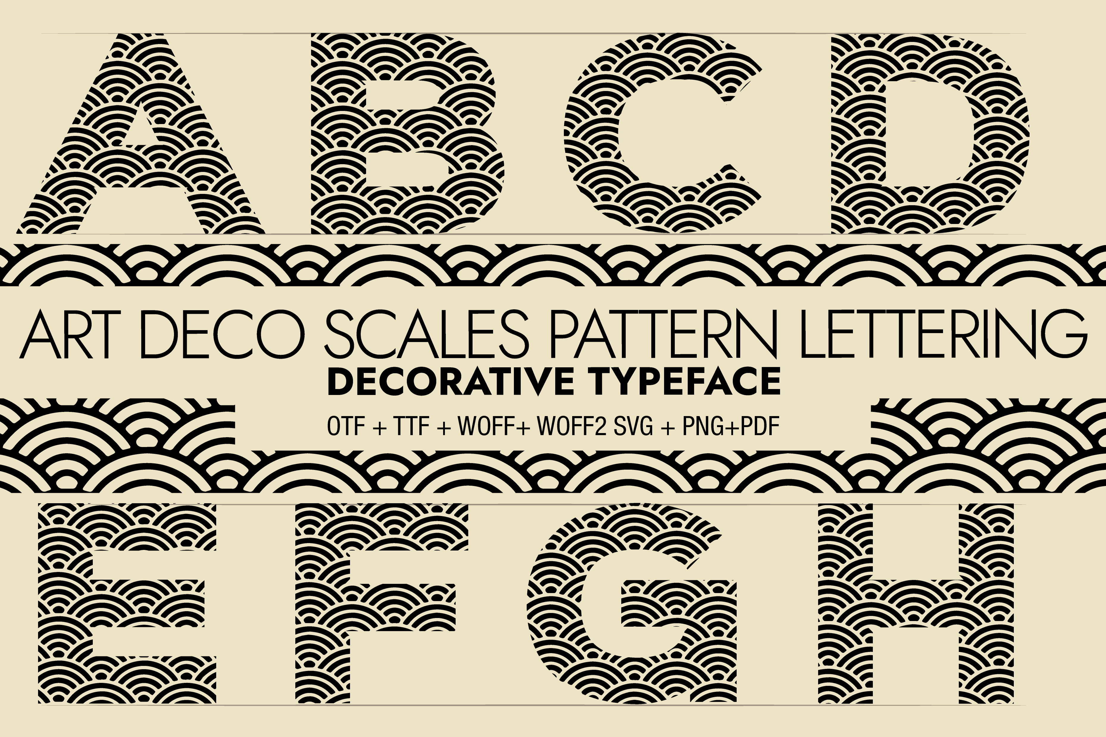 Art Deco Scales Pattern Lettering Font by Minimalistartstudio · Creative Fabrica font preview