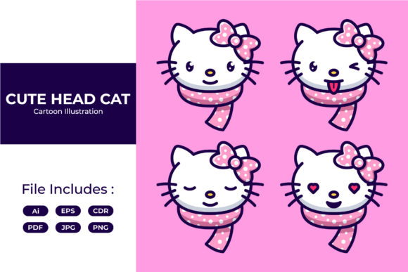 Set Cute Cat Kitty Grafika Ilustracje do Druku Przez Sore.studios