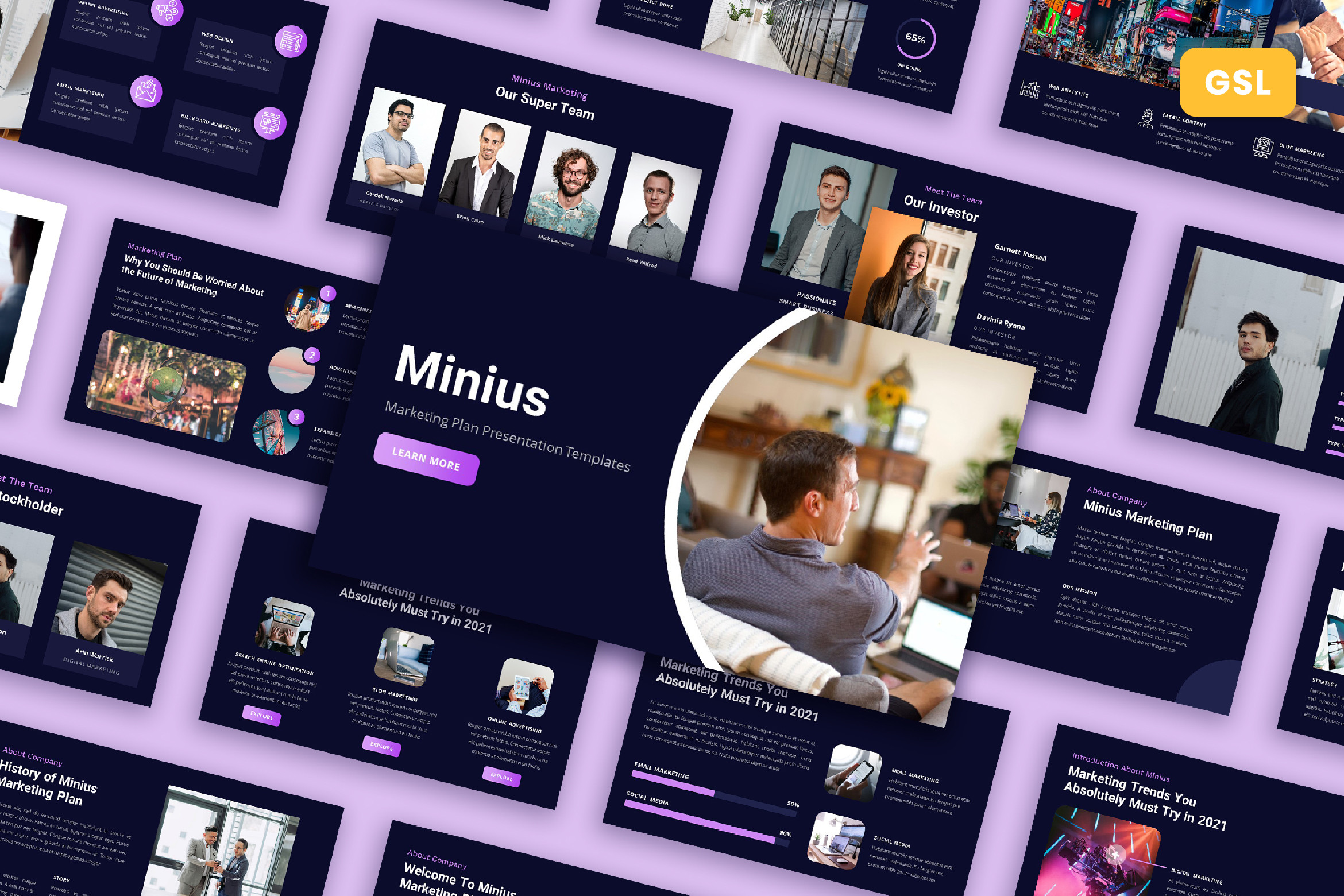 Plantilla de Google Slides del plan de marketing de Minius