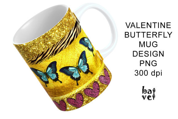 Valentine Butterfly Gold Mug Wrap Design Graphics