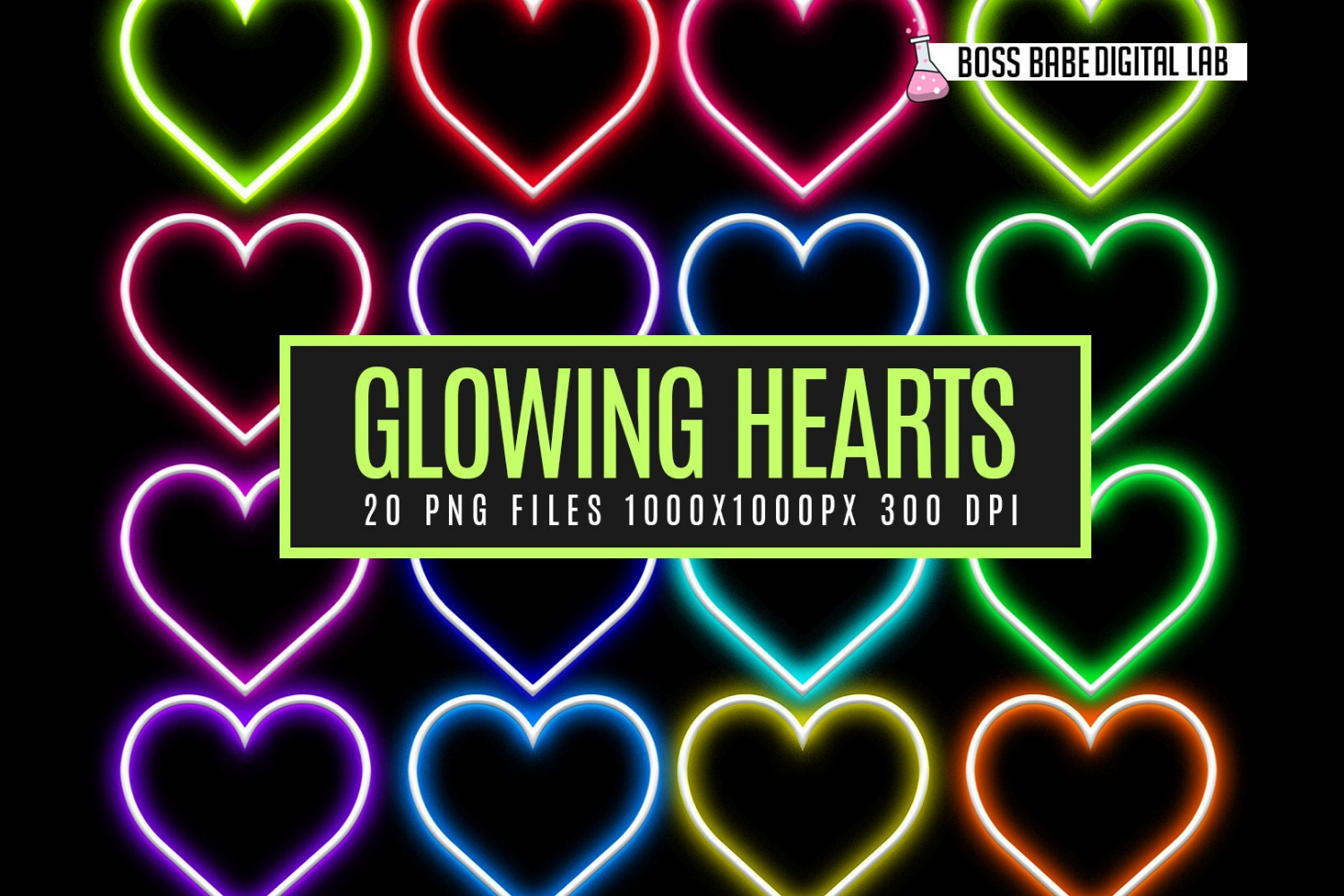 Neon Hearts Clipart
