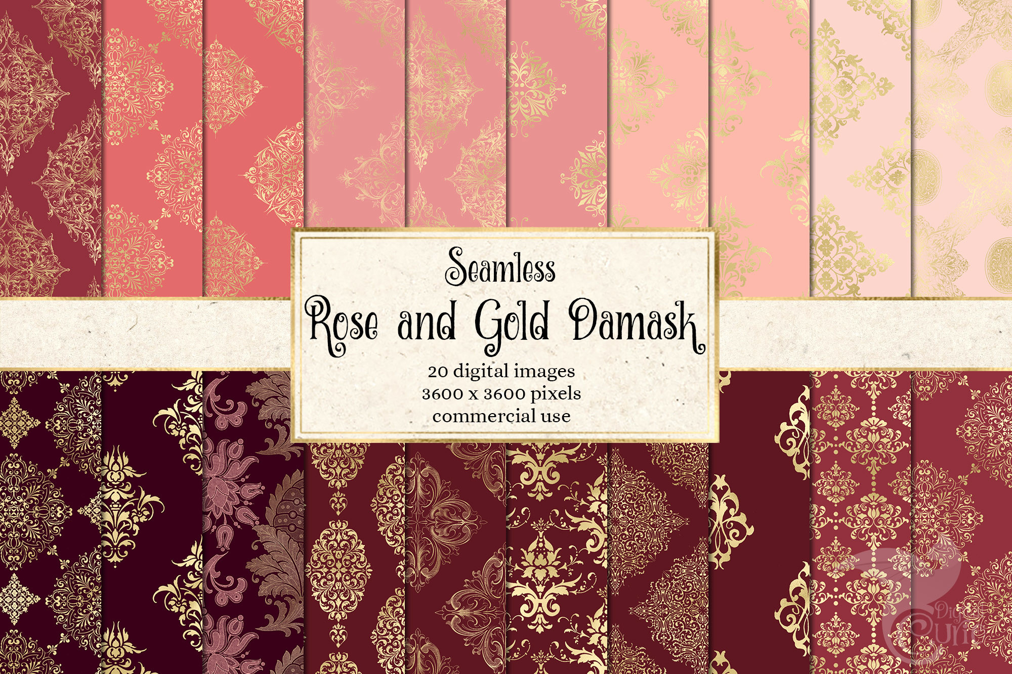Rose and Gold Damask Digital Paper Graphic by Digital Curio · Creative ...