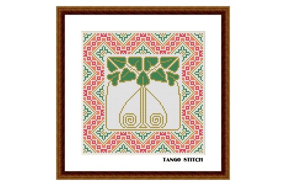 Green Art Nouveau Floral Ornament Stitch