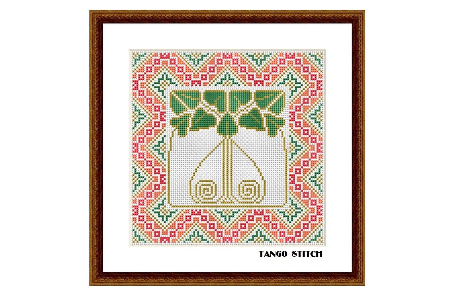 Green Art Nouveau Floral Ornament Stitch