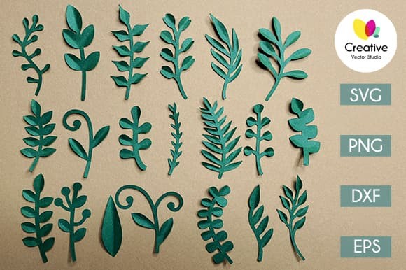 Paper Leaves Bundle SVG DXF PNG Cricut Silhouette foliage décor
