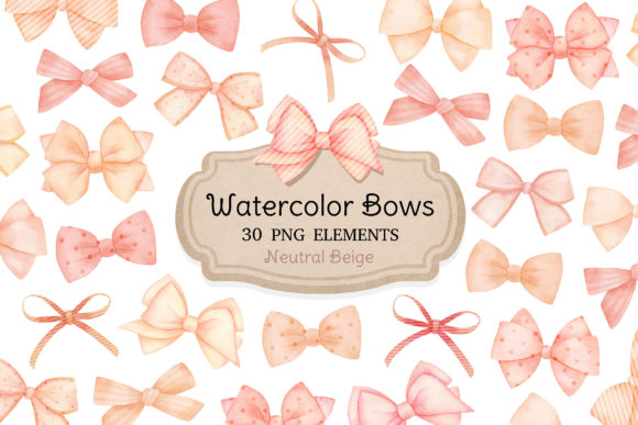 Watercolor Neutral Beige Bows Clipart Graphic Illustrations By SipkaDesigns