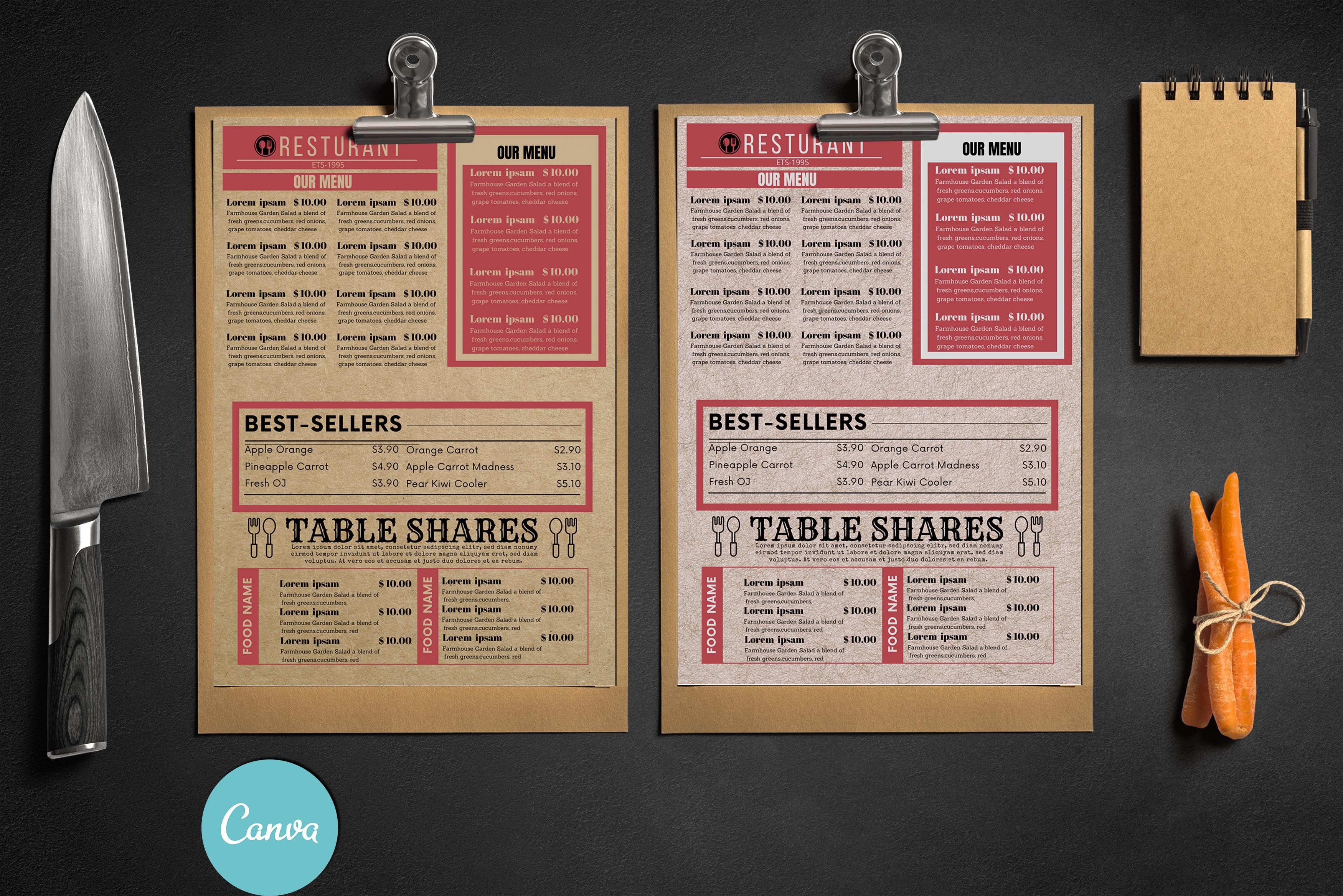Vintage Restaurant Menu Design Template