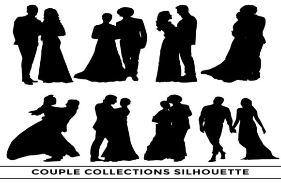 Couple Silhouettes in Different Poses Grafik Druckbare Illustrationen Von vectbait