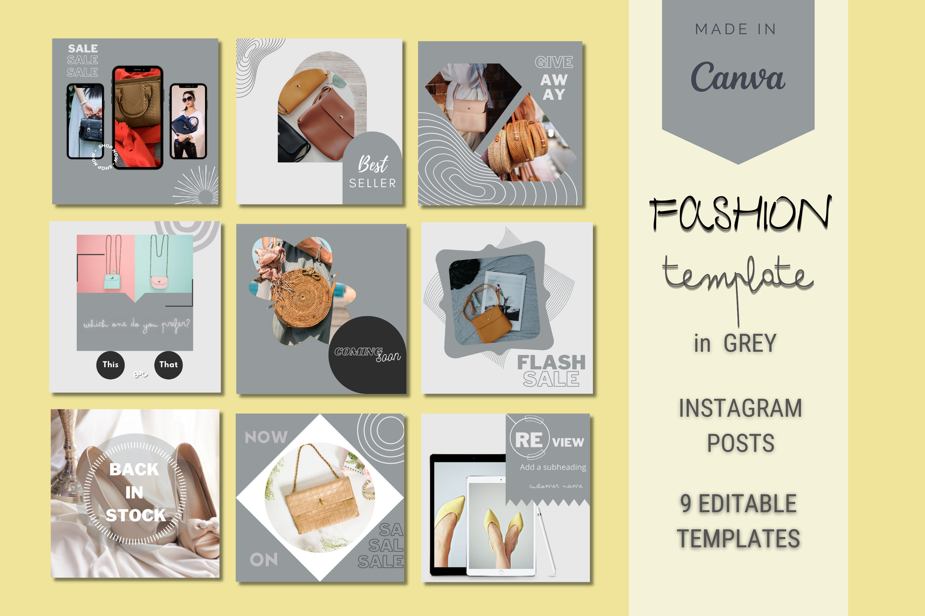 Grey Fashion Canva Instagram Templates Graphic by Ying and Yong Design ...