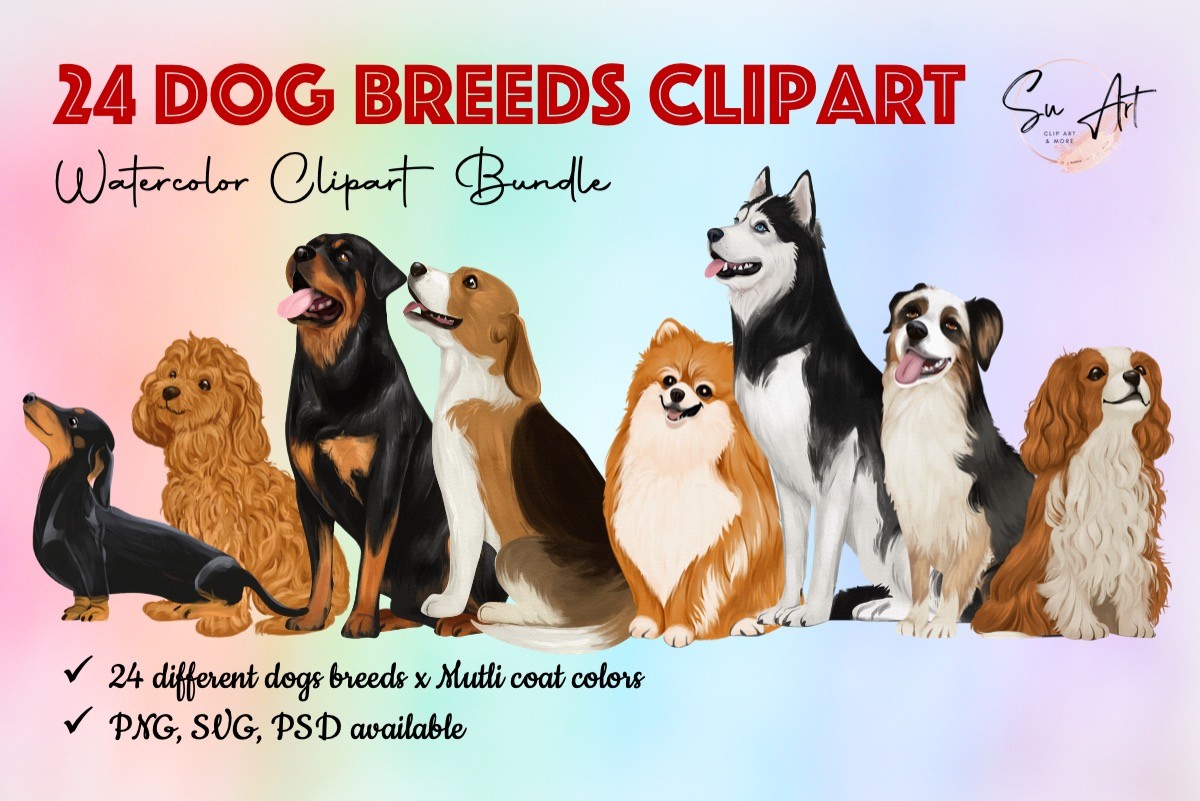 Watercolor Dog Breeds Top 24 Dogs Clipart