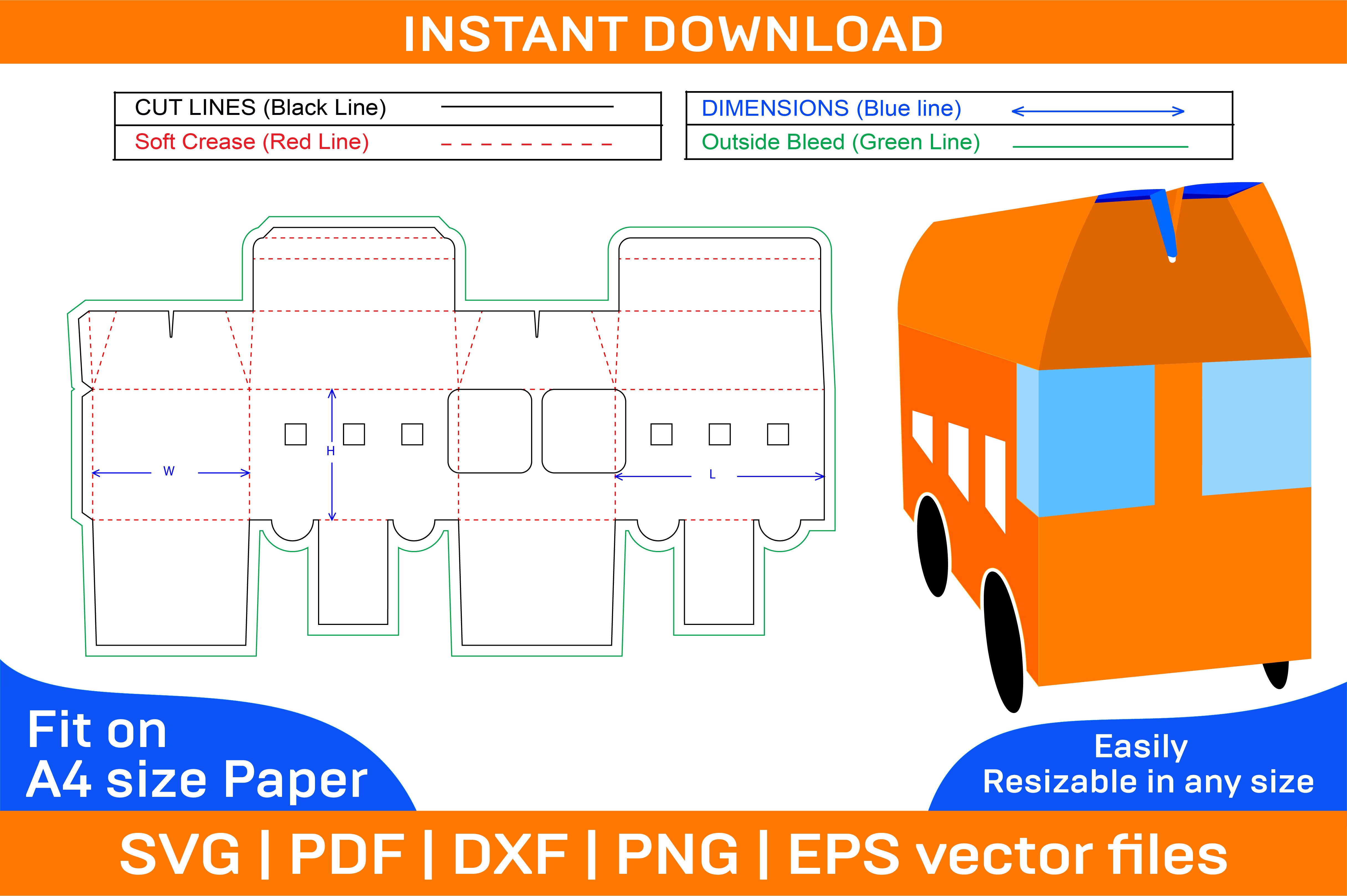 Bus Packaging Box Dieline Template Graphic by DesignConcept · Creative ...