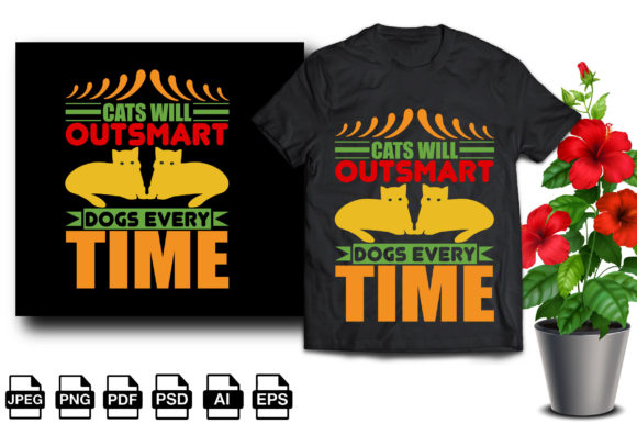 Cats Will Outsmart Dogs Every Time Afbeelding T-shirt Designs Door designshark