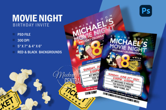 Movie Birthday Invitation Template PSD