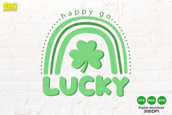 St Patricks Day, Happy Go Lucky Rainbow Graphic Illustrations By narinari32